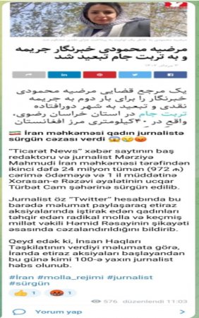İran məhkəməsi qadın jurnalistə sürgün cəzası verdi - FOTO